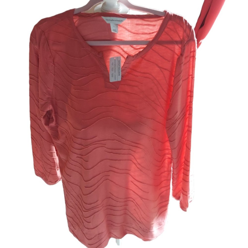 Christopher & Banks 3/4 Sleeve Coral Top Women's Size L